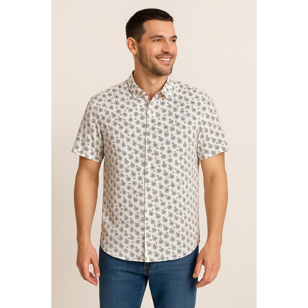 MICHAEL Brandon Unicycle Print Short Sleeve Button-up Rayon Casual Shirt Size L